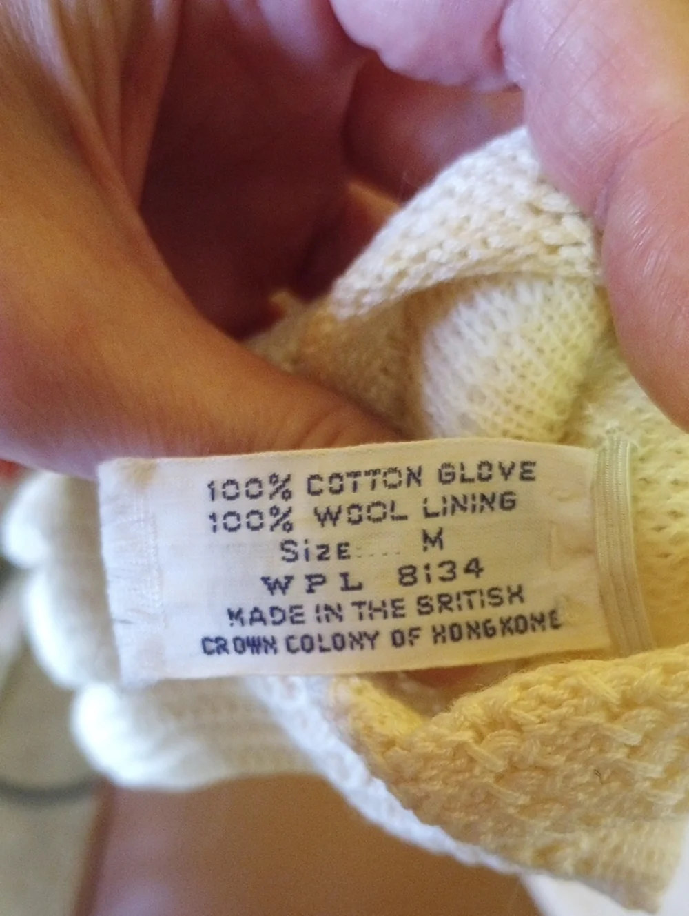 LIKE NEW Vintage Neutral Cream Cotton Gloves w/ Wool Lining, WPL 8134, Sz Medium
